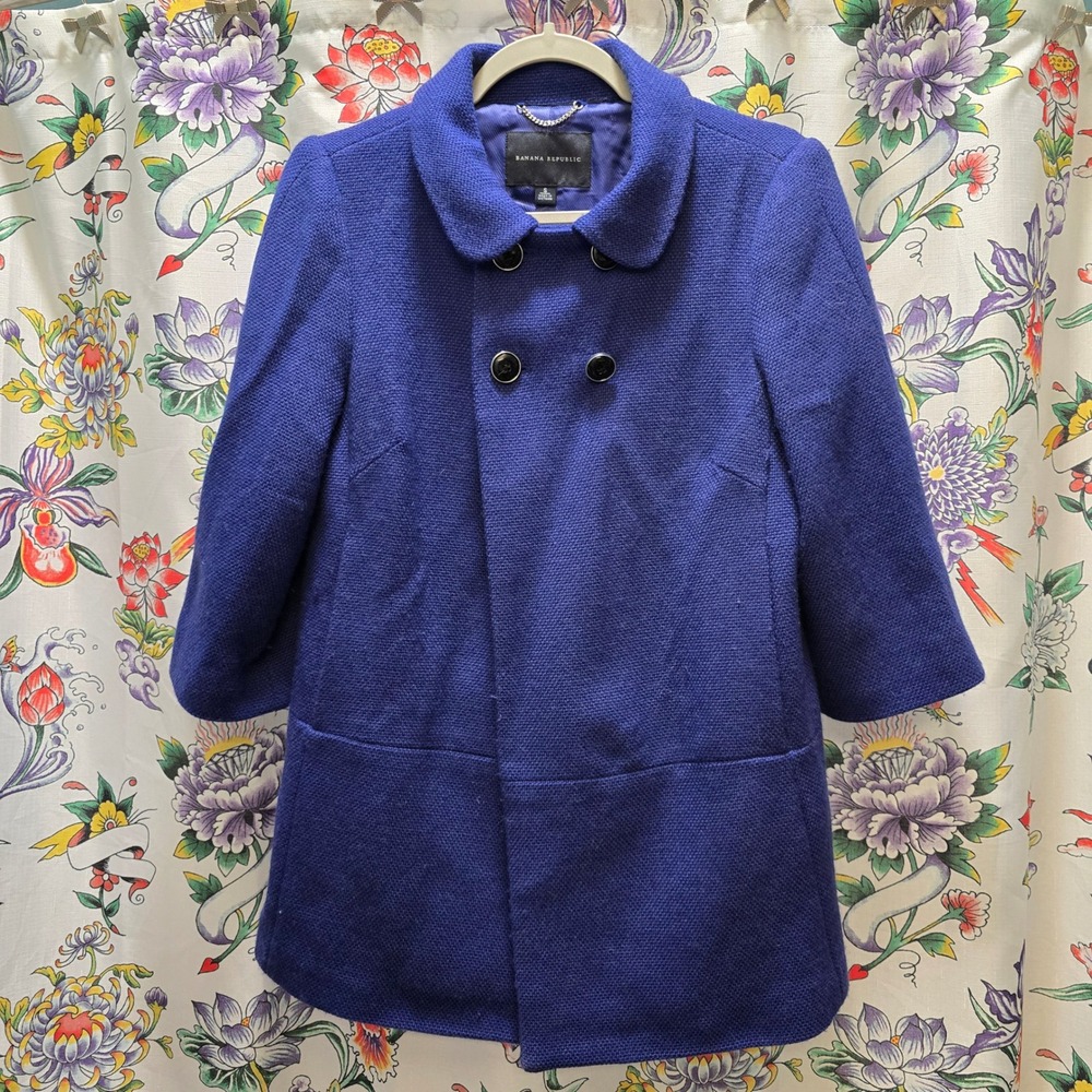 Banana Republic Women's Royal Blue Wool Blend Double Breasted Coat Small